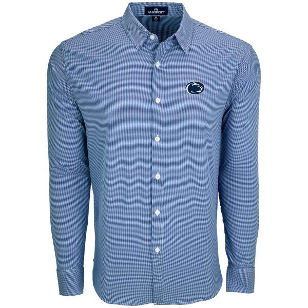 navy checkered long sleeve buttondown shirt with Penn State Athletic Logo
